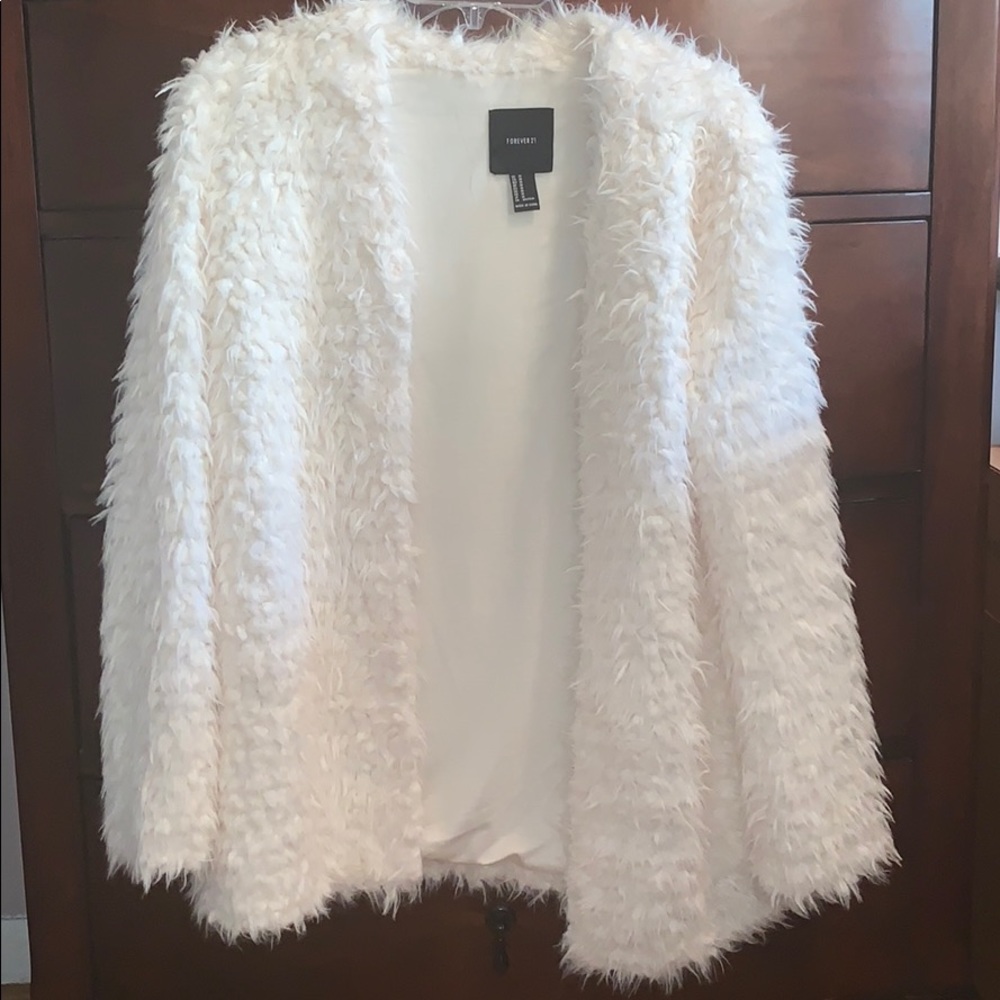 Faux fur white coat